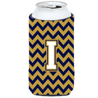 Letter I Chevron  Navy Blue and Gold Tall Boy Beverage Insulator Hugger CJ1057-ITBC