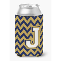 "Caroline's Treasures CJ1057-JCC Letter J Chevron Navy Blue and Gold Can or Bottle Hugger, Multicolor"