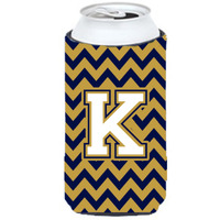 Letter K Chevron Navy Blue and Gold Tall Boy Beverage Insulator Hugger CJ1057-KTBC