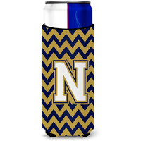 Letter N Chevron Navy Blue and Gold Ultra Beverage Insulators for slim cans CJ1057-NMUK