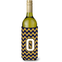 Letter O Chevron Navy Blue and Gold Wine Bottle Beverage Insulator Hugger CJ1057-OLITERK