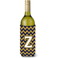 Letter Z Chevron Navy Blue and Gold Wine Bottle Beverage Insulator Hugger CJ1057-ZLITERK