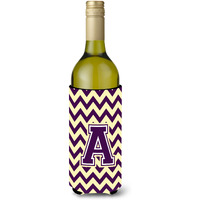 Letter A Chevron Purple and Gold Wine Bottle Beverage Insulator Hugger CJ1058-ALITERK