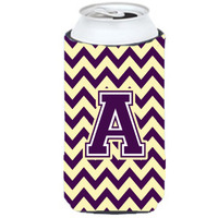 Letter A Chevron Purple and Gold Tall Boy Beverage Insulator Hugger CJ1058-ATBC