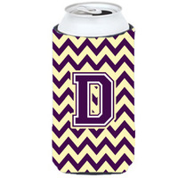 Letter D Chevron Purple and Gold Tall Boy Beverage Insulator Hugger CJ1058-DTBC