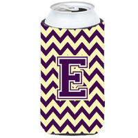 Letter E Chevron Purple and Gold Tall Boy Beverage Insulator Hugger CJ1058-ETBC
