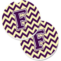 "Caroline's Treasures Letter F Chevron Purple & Gold Set of 2 Cup Holder Car Coasters CJ1058-FCARC, 2.56, Multicolor"