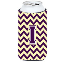 Letter I Chevron Purple and Gold Tall Boy Beverage Insulator Hugger CJ1058-ITBC