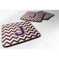 "Caroline's Treasures CJ1058-JFC Letter J Chevron Purple and Gold Foam Coaster (Set of 4), 3.5"", Multicolor"