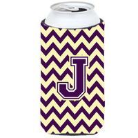 Letter J Chevron Purple and Gold Tall Boy Beverage Insulator Hugger CJ1058-JTBC