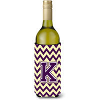 Letter K Chevron Purple and Gold Wine Bottle Beverage Insulator Hugger CJ1058-KLITERK