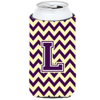 Letter L Chevron Purple and Gold Tall Boy Beverage Insulator Hugger CJ1058-LTBC