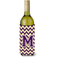 Letter M Chevron Purple and Gold Wine Bottle Beverage Insulator Hugger CJ1058-MLITERK