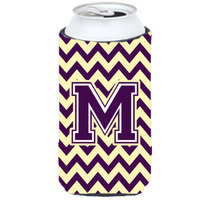 Letter M Chevron Purple and Gold Tall Boy Beverage Insulator Hugger CJ1058-MTBC