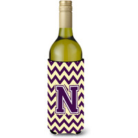 Letter N Chevron Purple and Gold Wine Bottle Beverage Insulator Hugger CJ1058-NLITERK