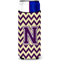 Letter N Chevron Purple and Gold Ultra Beverage Insulators for slim cans CJ1058-NMUK