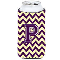 Letter P Chevron Purple and Gold Tall Boy Beverage Insulator Hugger CJ1058-PTBC