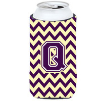Letter Q Chevron Purple and Gold Tall Boy Beverage Insulator Hugger CJ1058-QTBC