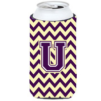 Letter U Chevron Purple and Gold Tall Boy Beverage Insulator Hugger CJ1058-UTBC