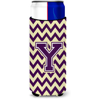 Letter Y Chevron Purple and Gold Ultra Beverage Insulators for slim cans CJ1058-YMUK