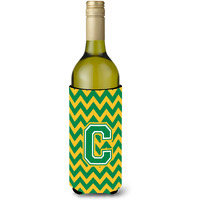 Letter C Chevron Green and Gold Wine Bottle Beverage Insulator Hugger CJ1059-CLITERK