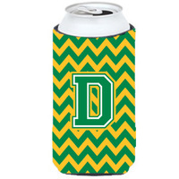 Letter D Chevron Green and Gold Tall Boy Beverage Insulator Hugger CJ1059-DTBC