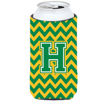 Letter H Chevron Green and Gold Tall Boy Beverage Insulator Hugger CJ1059-HTBC