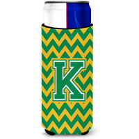 Letter K Chevron Green and Gold Ultra Beverage Insulators for slim cans CJ1059-KMUK
