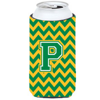 Letter P Chevron Green and Gold Tall Boy Beverage Insulator Hugger CJ1059-PTBC