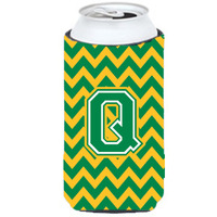 Letter Q Chevron Green and Gold Tall Boy Beverage Insulator Hugger CJ1059-QTBC