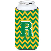 Letter R Chevron Green and Gold Tall Boy Beverage Insulator Hugger CJ1059-RTBC