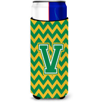 Letter V Chevron Green and Gold Ultra Beverage Insulators for slim cans CJ1059-VMUK