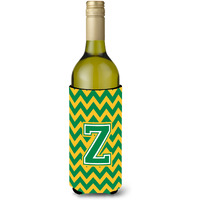Letter Z Chevron Green and Gold Wine Bottle Beverage Insulator Hugger CJ1059-ZLITERK