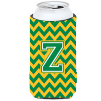 Letter Z Chevron Green and Gold Tall Boy Beverage Insulator Hugger CJ1059-ZTBC