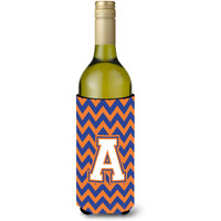 Letter A Chevron Blue and Orange Wine Bottle Beverage Insulator Hugger CJ1060-ALITERK