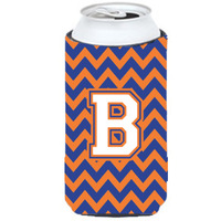Letter B Chevron Blue and Orange Tall Boy Beverage Insulator Hugger CJ1060-BTBC