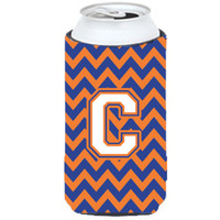Letter C Chevron Blue and Orange Tall Boy Beverage Insulator Hugger CJ1060-CTBC