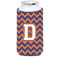 Letter D Chevron Blue and Orange Tall Boy Beverage Insulator Hugger CJ1060-DTBC
