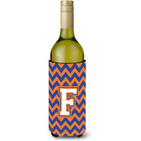 Letter F Chevron Blue and Orange Wine Bottle Beverage Insulator Hugger CJ1060-FLITERK