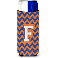 Letter F Chevron Blue and Orange Ultra Beverage Insulators for slim cans CJ1060-FMUK
