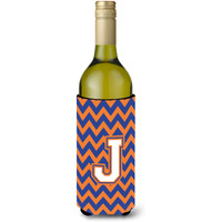 Letter J Chevron Blue and Orange Wine Bottle Beverage Insulator Hugger CJ1060-JLITERK