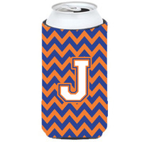 Letter J Chevron Blue and Orange Tall Boy Beverage Insulator Hugger CJ1060-JTBC