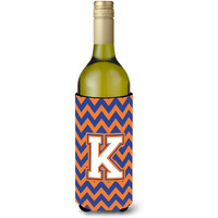 Letter K Chevron Blue and Orange Wine Bottle Beverage Insulator Hugger CJ1060-KLITERK