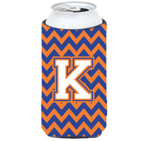 Letter K Chevron Blue and Orange Tall Boy Beverage Insulator Hugger CJ1060-KTBC