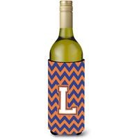 Letter L Chevron Blue and Orange Wine Bottle Beverage Insulator Hugger CJ1060-LLITERK