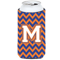 Letter M Chevron Blue and Orange Tall Boy Beverage Insulator Hugger CJ1060-MTBC
