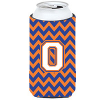 Letter O Chevron Blue and Orange Tall Boy Beverage Insulator Hugger CJ1060-OTBC