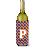 Letter P Chevron Blue and Orange Wine Bottle Beverage Insulator Hugger CJ1060-PLITERK