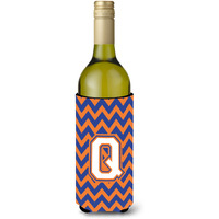 Letter Q Chevron Blue and Orange Wine Bottle Beverage Insulator Hugger CJ1060-QLITERK