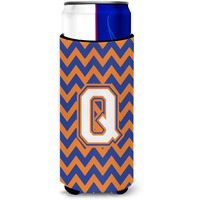 Letter Q Chevron Blue and Orange Ultra Beverage Insulators for slim cans CJ1060-QMUK